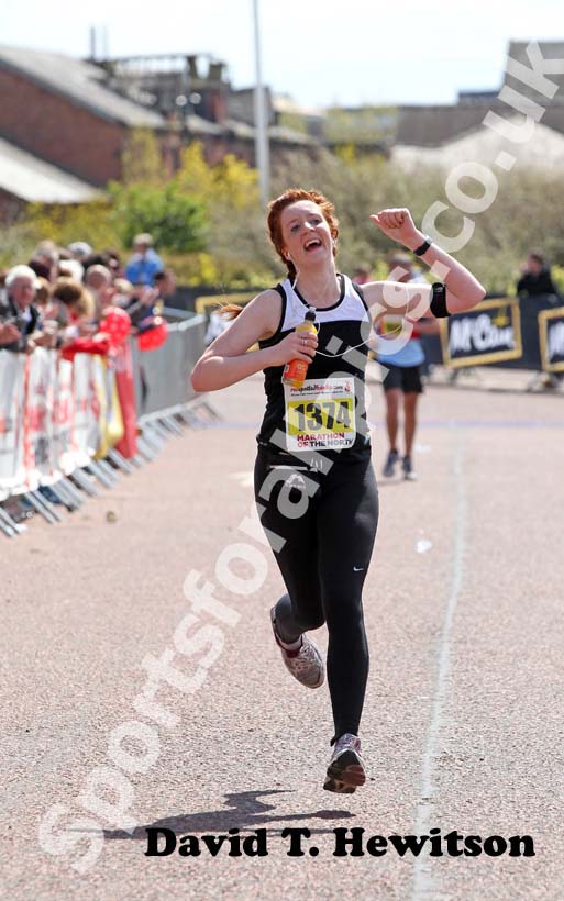 Catherine Young finishing 2rd in the 2012 Marathon of the North, Sunderland.